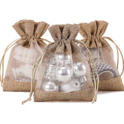 25-26 20 sacs cadeaux en toile de jute beige avec cordon de serrage, 12,7 x 17,8 cm (5 x 7 pouces), parfaits pour les cadeaux de mariage.