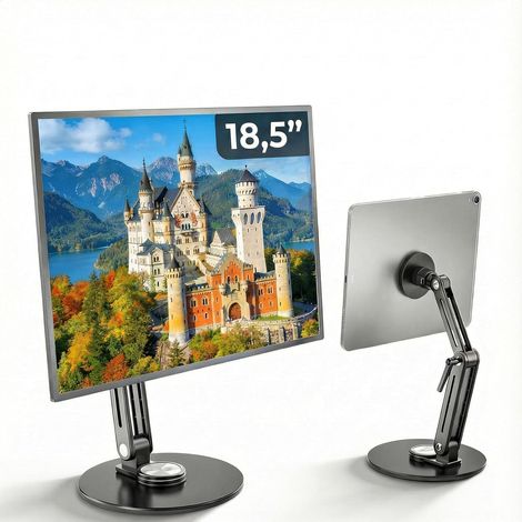 Support Tablette & Écran Portable Magnétique Aluminium 360° Rotatif Pliable Réglable Compatible 4.7"-18.5" Téléphone iPad Moniteur VESA 75mm Pour Bureau & Lit (Jusqu'à 18,5'') (1/5)