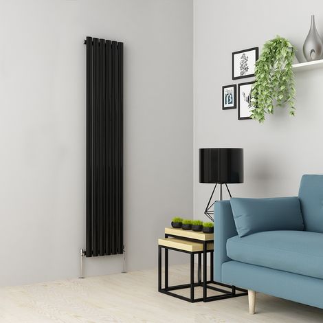 Warmehaus Black Oval Radiator Vertical Single Panel 1600x354mm