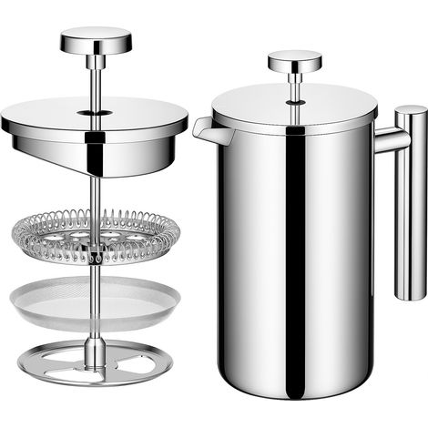 JF HOME BLIS 650Ml/4Cup Stainless Steel French Press, Double Walled Insulated French Press with Silver Color, Stainless Steel Plunger Coffee Maker 3 Level Filtration System for Home Office and Camping (1/4)
