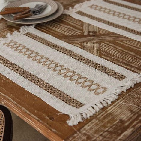 GLQGS Sets de table tissés style bohème, lot de 4, marron/beige, pour table de cuisine (1/2)