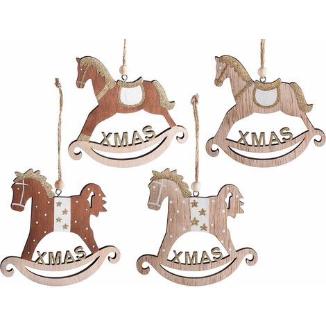 Decorazioni Natalizie da Appendere a Forma di Cavalluccio con Scritta Xmas Dorata Confezione da 12 Pezzi Altezza 11 Cm (1/2)