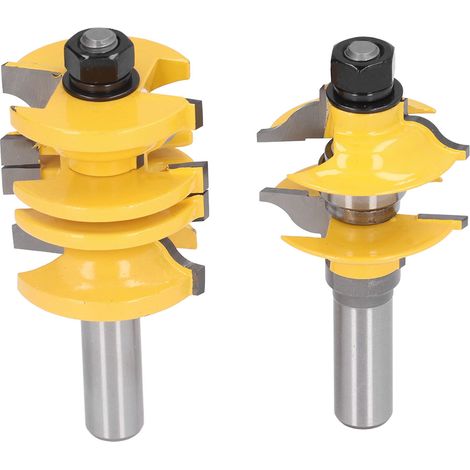 Ensemble de 2 fraises à tenon pour porte d'entrée, en acier au carbone allié, réglables, pour montants et traverses, queue de 1/2 pouce