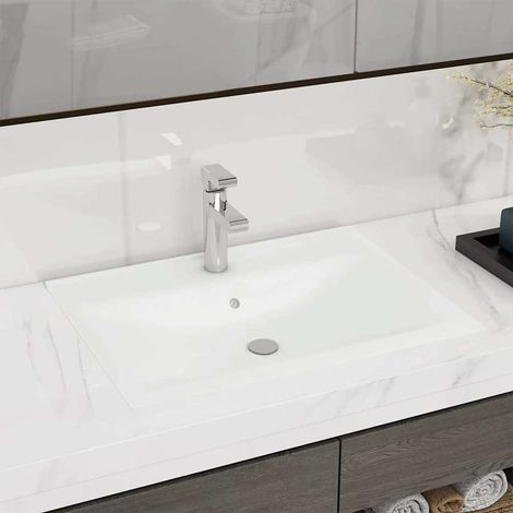 vidaXL Lavabo avec trou de robinet Blanc mat 60x46 cm Céramique (1/5)