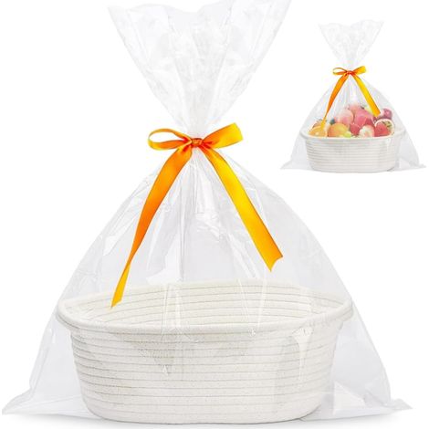 Panier Cadeau Vide - 1 Pièce - Coton Tressé Blanc - Pliable Avec Ruban - Pour Mariage Baptême Anniversaire - 31x20x13cm (1/5)