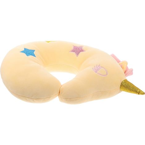 Oreiller Cervical de U Motif Dessin Animé Licorne Jaune, Rembourrage Moelleux, Soutien Ergonomique, Oreiller de Bureau et Voyage, Coussin Portable pour Soulagement Nuque (1/5)