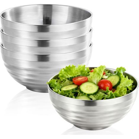 Ensemble de 4 bols en acier inoxydable, 14 cm – Batterie de cuisine en acier inoxydable – Bol à pâtes à double paroi isotherme – Bol à ramen et bol mélangeur intégré – Convient aux aliments chauds et (1/5)