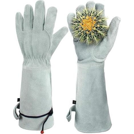 Gants de jardinage résistants aux épines, longs gants de jardinage pour homme et femme, en cuir de vache respirant, rembourré, pour le jardinage (1/5)
