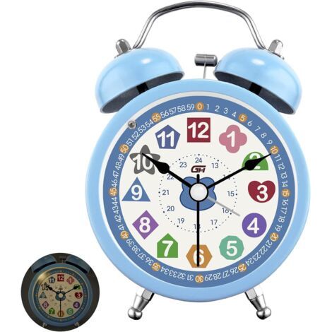 Réveil Enfant Analogique Garçon Fille Silencieux Horloges de Table alimentées par Batterie sans coutil de Chevet Grande Fonction Lumineuse Snooze Light pour Bureau de Chambre (Bleu-838) (1/5)