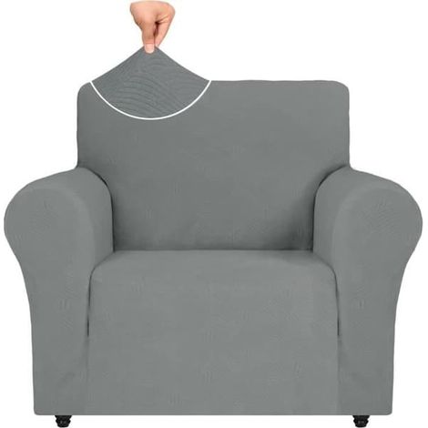Housse de fauteuil extensible (gris clair) - Marque - Modèle - Gris - Couleur unie - Rectangulaire (1/4)