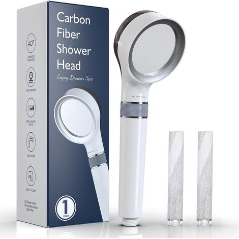 Pommeau de Douche Filtre Anti Calcaire, Douchette Filtrant Anti Chlore Haute Pression Economiseur d'eau, Pulvérisateur de Pomme de Douche Salle de Bain Fibre Carbonique (1/5)