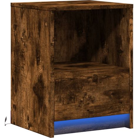 Mesita de noche con cajón y luz LED 38 x 34 x 50 cm madera de ingeniería marrón DEC032789 (1/5)