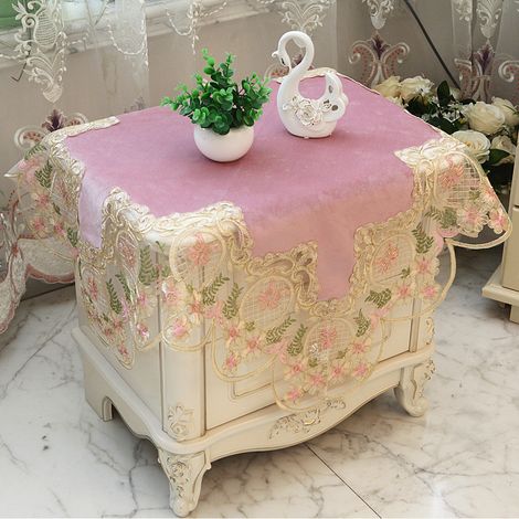 Nappe de chevet carrée, housse de table de chevet, nappe anti-poussière, coussin (1 pièce, Princesse poudre 918)