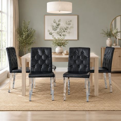 Set di 4 sedie da pranzo in PU nero con gambe metalliche argentate, schienale capitonné DESVIAE (1/5)