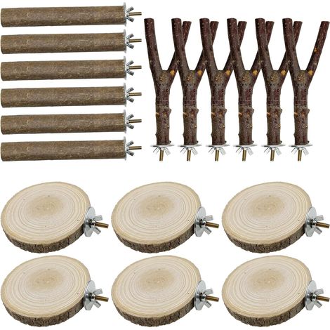 18 PCS Perchoirs Naturels pour Oiseaux, Perchoir Oiseaux Jouet Perroquet, Bois Pieds Perchoirs pour Accessoires de Cage à Oiseaux Canari Perruche (1/5)