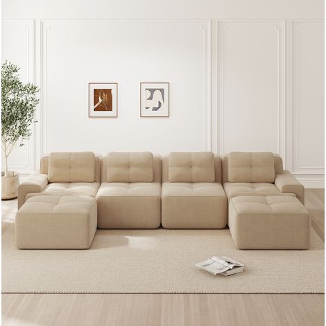 Modulares Sofa 382x177x69 cm Beige aus Cord mit Tiefsitz und rutschfester Basis (1/5)