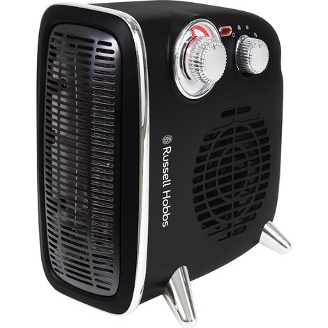 1800W/1.8KW Electric Heater, Retro Horizontal/Vertical Fan Heater in Black with Adjustable Thermostat, 2 Heat Settings, 20m² Room Size, Dial Control, RHRETHFH1001B (1/5)