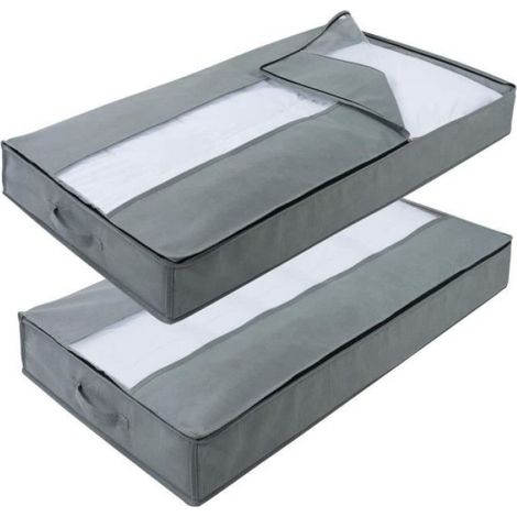 Sac de Rangement sous Lit - 2pièces - Gris - Closet Organizer Sac Souple - Pliable - 39,5 x 19,8 x 7,1 pouces