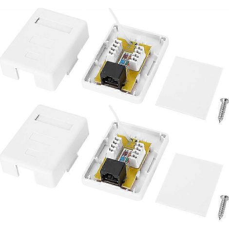 Lot de 2 boîtiers de jonction RJ45 8P8C CAT6, montage en surface, pour réseau informatique, connectique murale ou bureau, sans outils. (1/4)