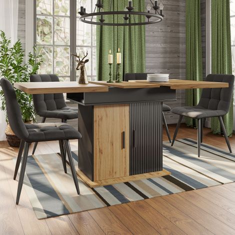 Table à manger extensible 110-140x80 cm style rétro, table pliante gain de place pour 4 à 6 personnes, pour cuisine et salon (1/5)