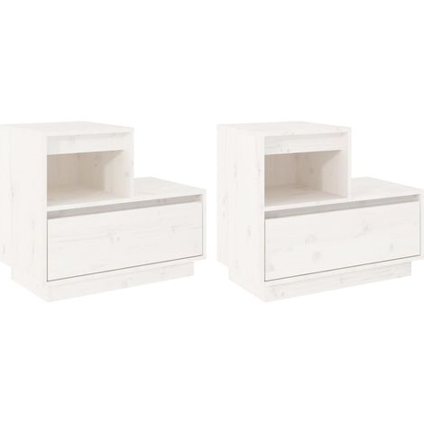 Juego de 2 mesitas de noche con cajón y compartimento 60 x 34 x 51 cm madera pino blanco DEC034976