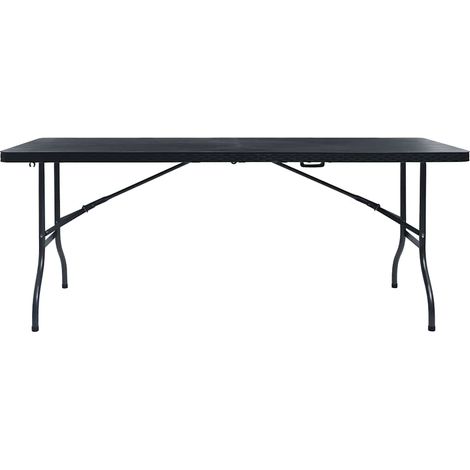 vidaXL Mesa de jardín plegable imitación ratán HDPE negro 180x75x72 cm (1/2)