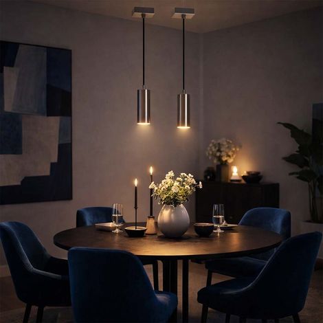 Hängeleuchte silber Esszimmerleuchte Pendel Wohnzimmerlampe hängend, Metall nickel, GU10 Fassung, LxBxH 18x18x150 cm, 2er Set