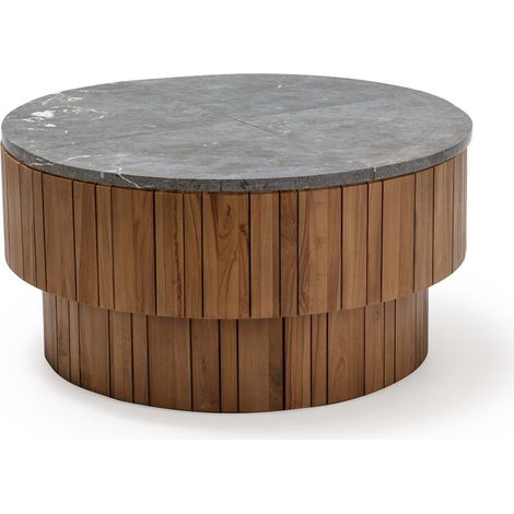 Mesa De Centro 90X90X45 Madera Marron/Piedra Gris