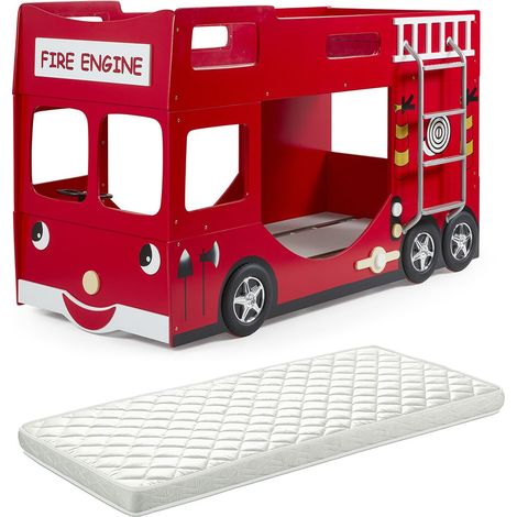 FIREMAN - Lits Superposés Camion Pompier 90x200cm + Matelas (1/2)