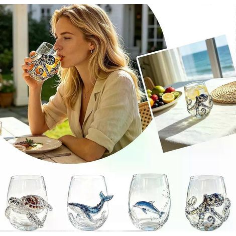 Verre à vin pour bière Verre vin bleu anneaux pieuvre (1/2)