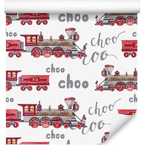 Papel pintado de locomotora de vapor en estilo acuarela para salón y dormitorio, 50x1000 cm. (1/5)