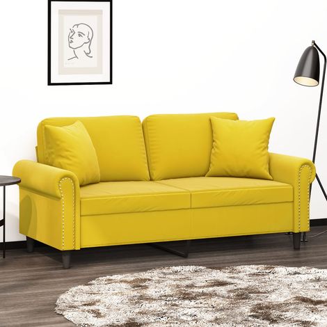 vidaXL Divano a 2 Posti con Cuscini Giallo 140 cm in Velluto (1/5)