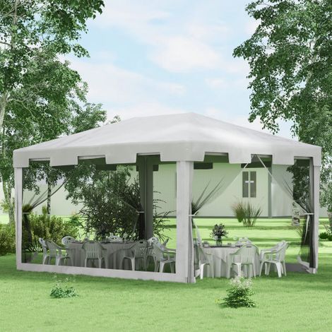 Pavillon Tente de fête 4x3m Pavillon de jardin avec murs latéraux en réseau pour balcon Terrasse, Tente en métal et PE Blanc