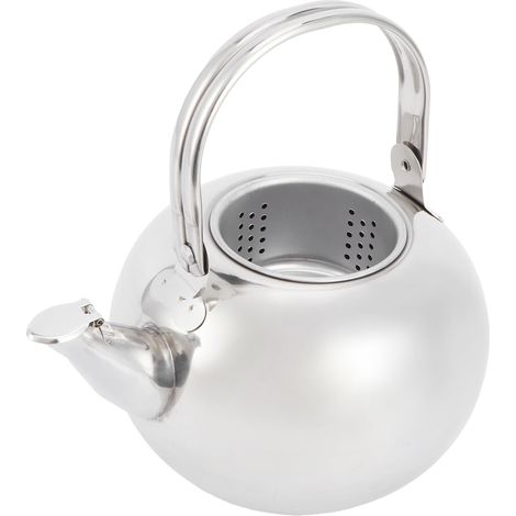 Teekessel aus Edelstahl 304, flacher Boden, induktionsgeeignet, Teekanne mit Filter, silberfarben, 14 cm, 1 l (1/5)
