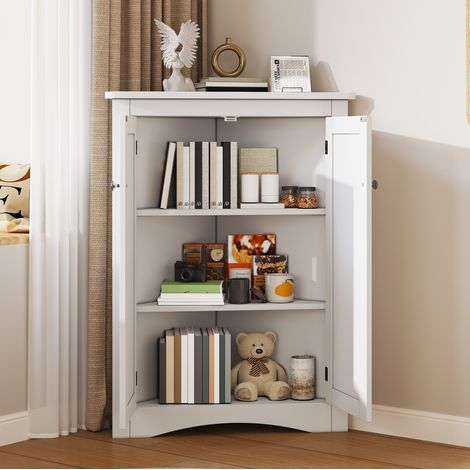 Mobiletto angolare da bagno 61,5x80 cm con 2 ante, 3 ripiani, struttura in MDF - bianco (1/5)