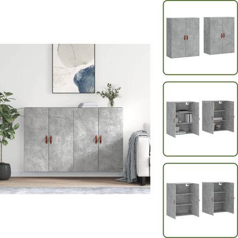 Wandschränke 2 Stk. Betongrau 69,5x34x90 cm - Hängeschrank - Beton Grau - Wandschrank - Garderobe - Aufbewahrung (1/5)