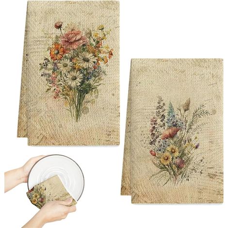2 Pièces Torchon Cuisine Vintage à Motif Floral, 45 x 66 CM (1/5)