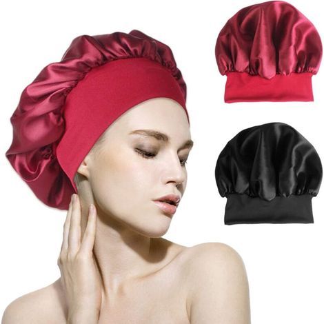 Satin-Nachthaube – 30 cm Durchmesser – elastisch und wiederverwendbar – für langes oder kurzes Haar – 2 Stück (1/5)