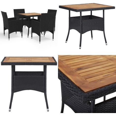 5-tlg. Garten-Essgruppe Schwarz Poly Rattan und Akazienholz - Gartensessel - Gartentisch - Outdoor-Set - Gartenmöbeln - Rattanmöbel - Home & Living (1/5)
