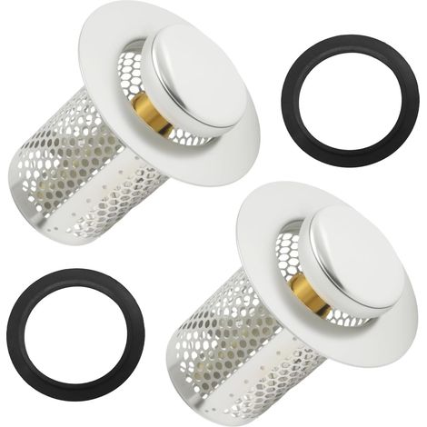 Lot de 2 grilles de vidange en acier inoxydable 304 33 × 50 mm - Filtre d'évier amovible avec noyau de pression en laiton - Pour cuisine, salle de bain et balcon (1/5)