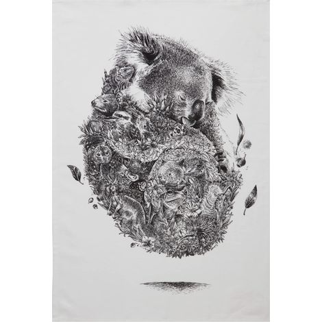 Serviette de Table 100% Coton, Imprimé Fleuri de Koala, 50 x 70 cm - Noir et Blanc (1/2)