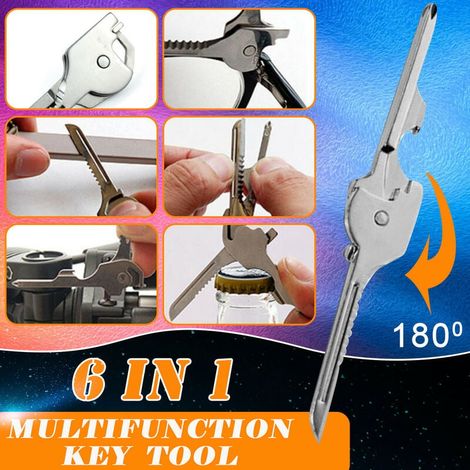 6 en 1 cl multifonction outil ouvre-bouteille tournevis cl porte-cls outil EDC (1/5)