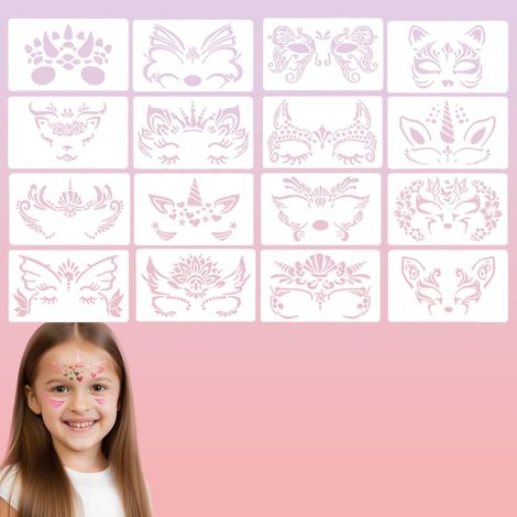 16 Pièces Pochoir Maquillage Visage s,Pochoirs Tatouage pour Les Yeux pour Enfant Adulte,Pochoirs de Peinture Faciale pour Halloween Anniversaire Carnaval Cosplay (1/5)