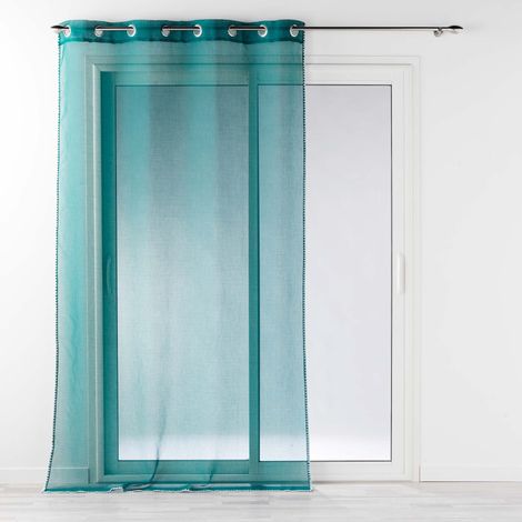 Voilage à oeillets 140 x 240 cm liseré blanc Louise Pétrole (1/5)