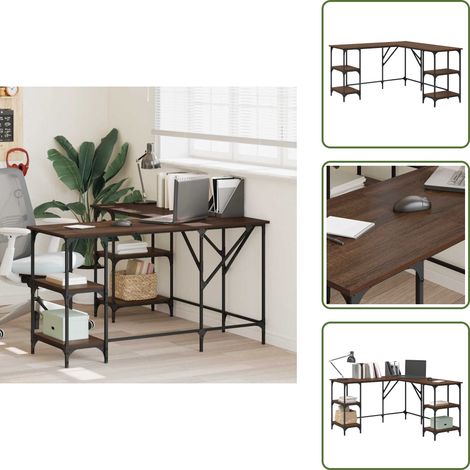 The Living Store Bureau chêne marron 139x139x75 cm bois d'ingénierie - Bureau - Meuble De Bureau - Bureau Informatique - Bureau D'étude - Bureau Design