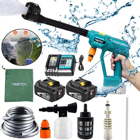 Elektrische Hochdruckreiniger, 6-in-1-Düse, kabelloser Auto-Hochdruckreiniger, Jet-Wasserreiniger, Gartensprühwasserpistole, mit 2 x 5,5 A Akku + Ladegerät DC18RC, kompatibel mit Makita 18 V Akku