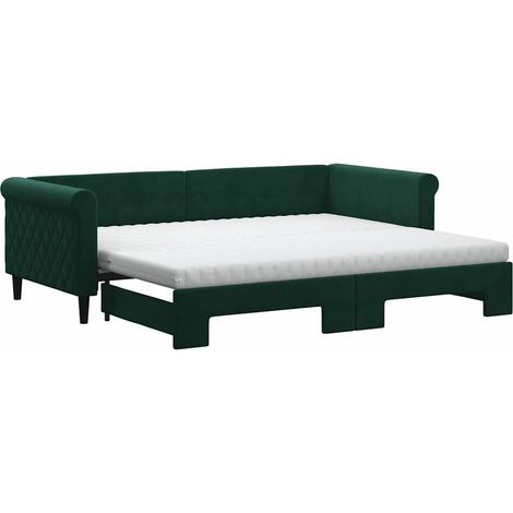 Maison Exclusive - Lit de jour avec gigogne et matelas vert foncé 90x200cm velours (1/5)