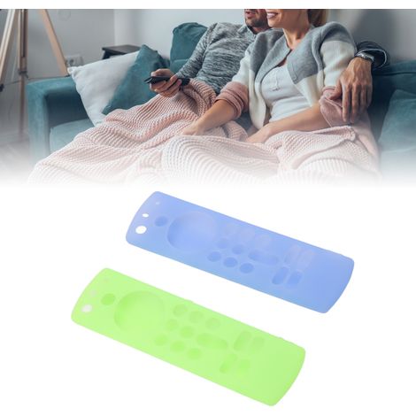 Étui de télécommande en 2 pièces pour ALEXA Voice Remote 3e génération, étui de protection en silicone pour télécommandes, avec cordon, antidérapant, antichoc, bleu lumineux + vert lumineux. (1/5)