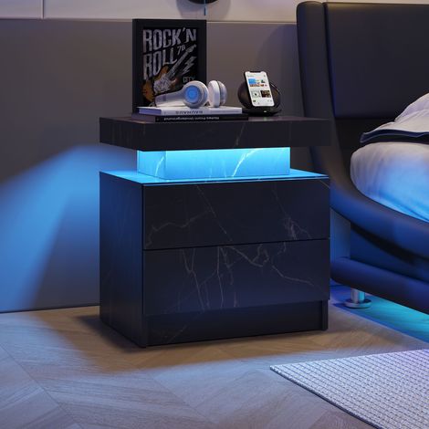 Comodino a LED con illuminazione d'accento moderna e 2 cassetti per camera da letto (nero e oro) (1/5)