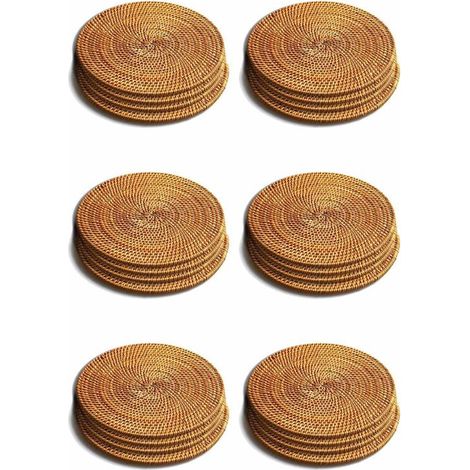 Juego de 24 piezas de tapetes de ratán para placas calefactoras, aislantes, soportes para ollas duraderos para mesa, tapetes resistentes al calor para (1/4)